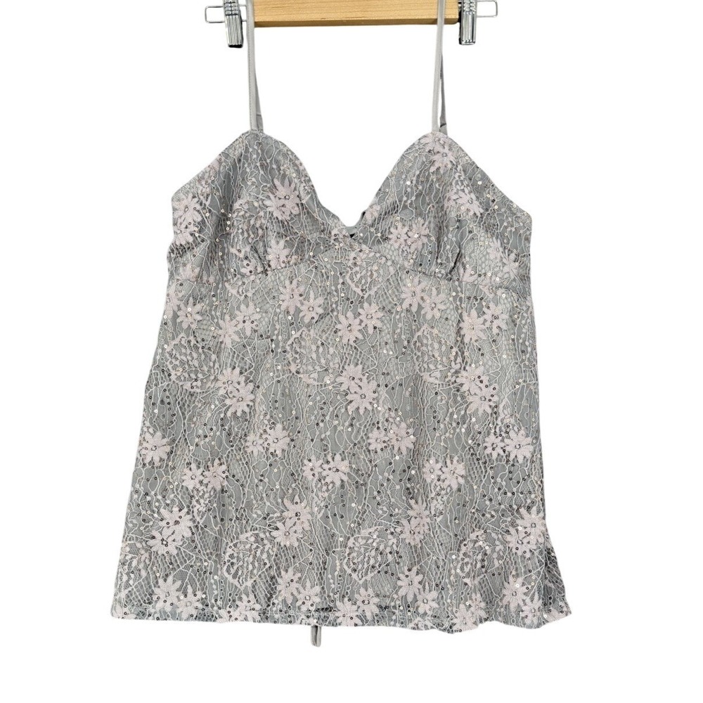 Hayden LA Floral Lace Overlay Camisole Tank Top Women Large Gray Coquette Cami